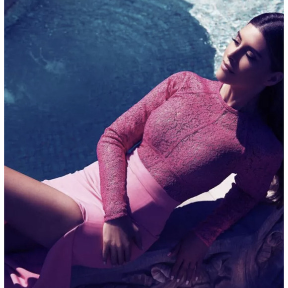 House of CB Pink Metallic Sheer Lace Bodice Bodycon Maxi Dress Size XS Evening - Picture 4 of 8